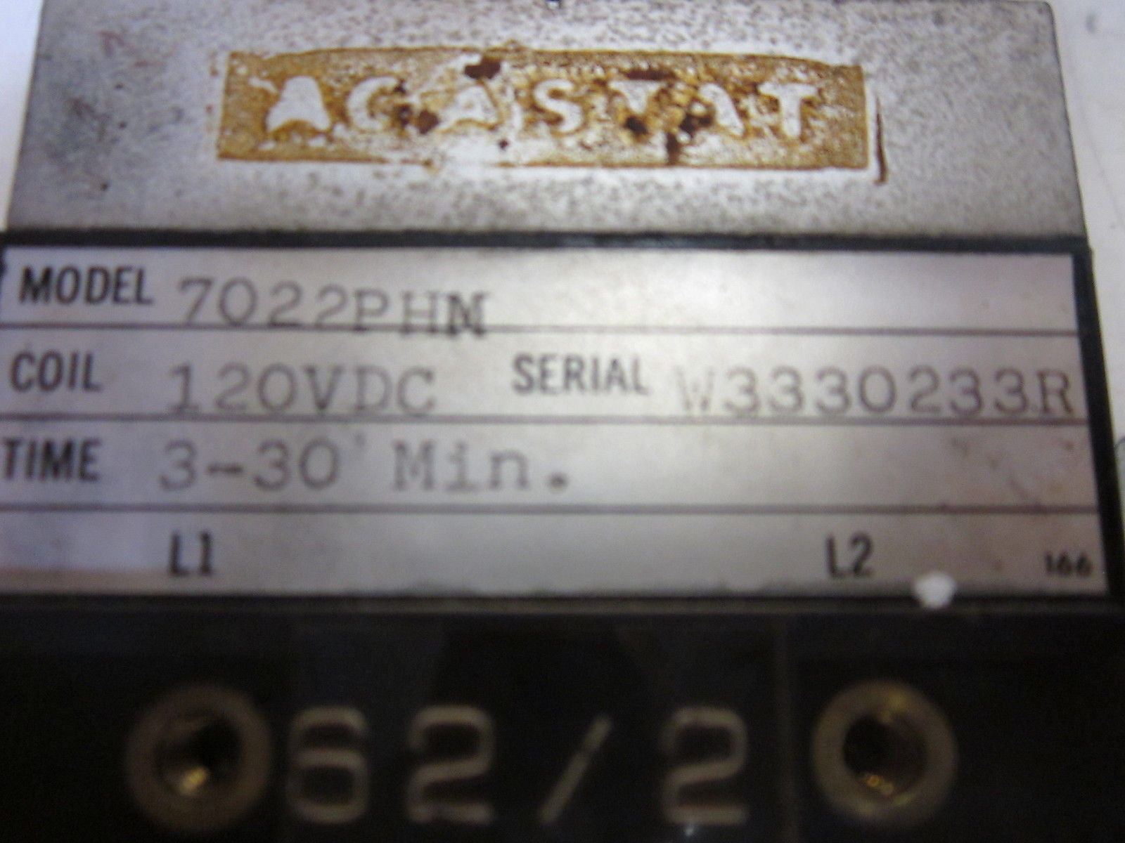 AGASTAT 7022PHM TIME DELAY RELAY 3-30 MIN. *USED*