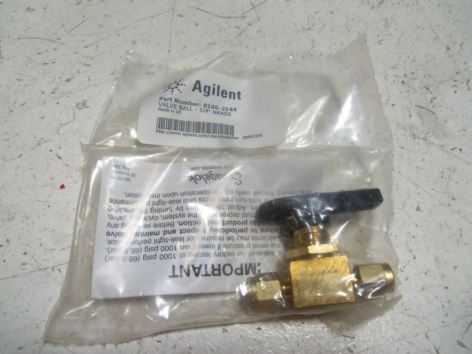 AGILENT 0100-2144 BALL VALVE *NEW IN FACTORY BAG*