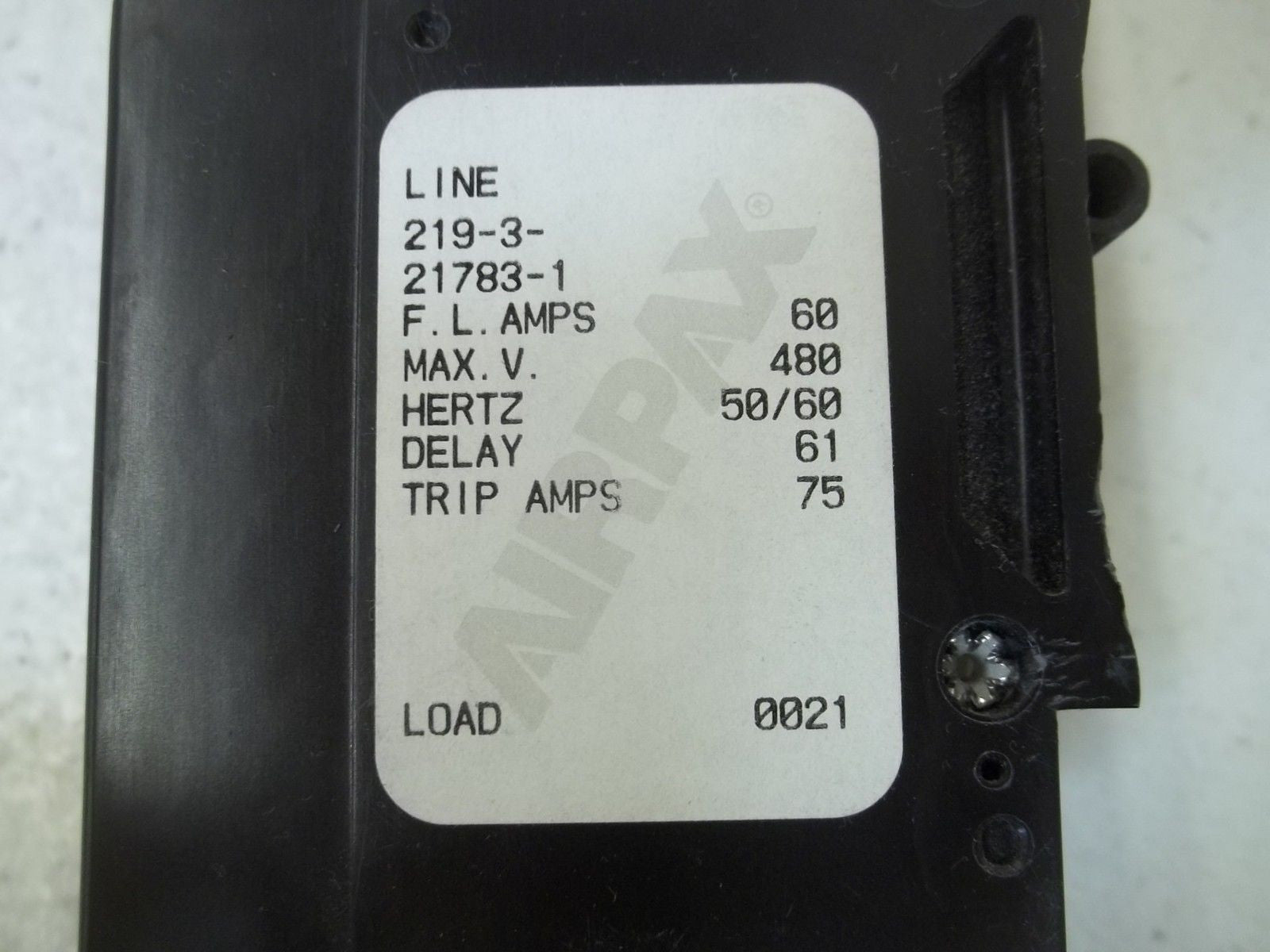 AIRPAX 219-3-21783-1 CIRCUIT BREAKER *USED*
