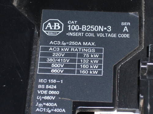 ALLEN BRADLEY 100-B250ND3 SER. A CONTACTOR 110/120V *USED*