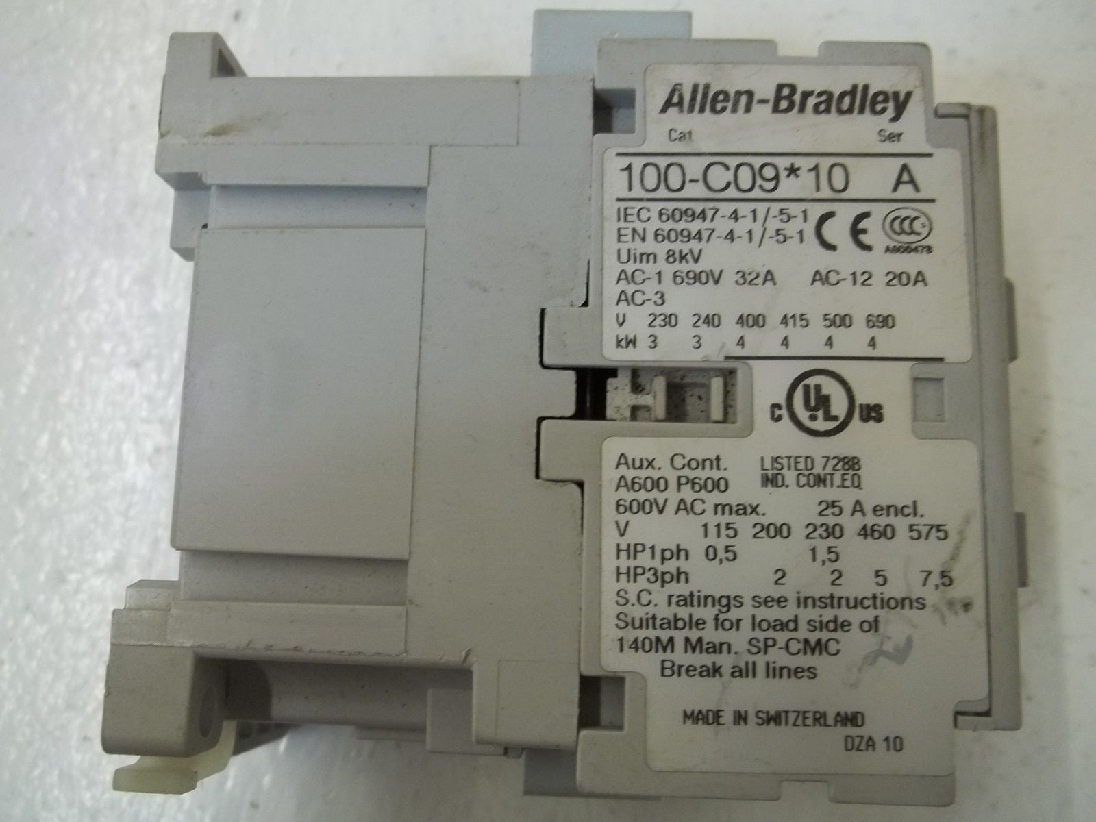 ALLEN BRADLEY 100-C09J10 SER. A CONTACTOR 24V *USED*