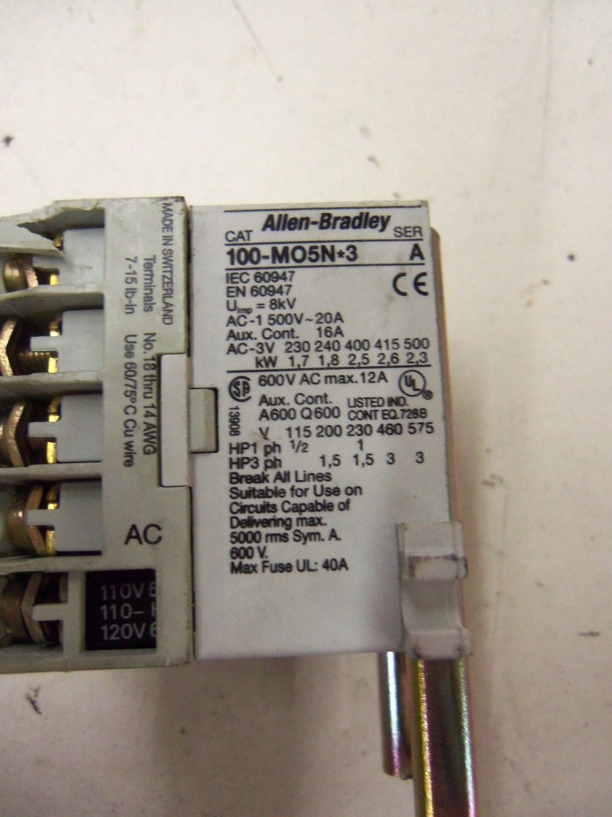 ALLEN BRADLEY 100-M05ND3S SER. A CONTACTOR 110-120V *USED*