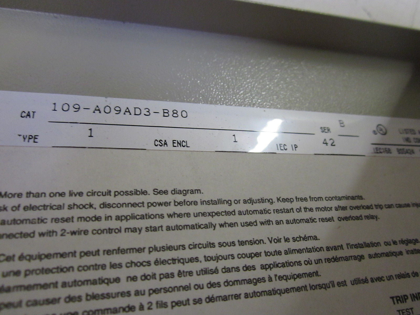 ALLEN BRADLEY 109-A09AD3-B80 SER. B STARTER *NEW NO BOX*