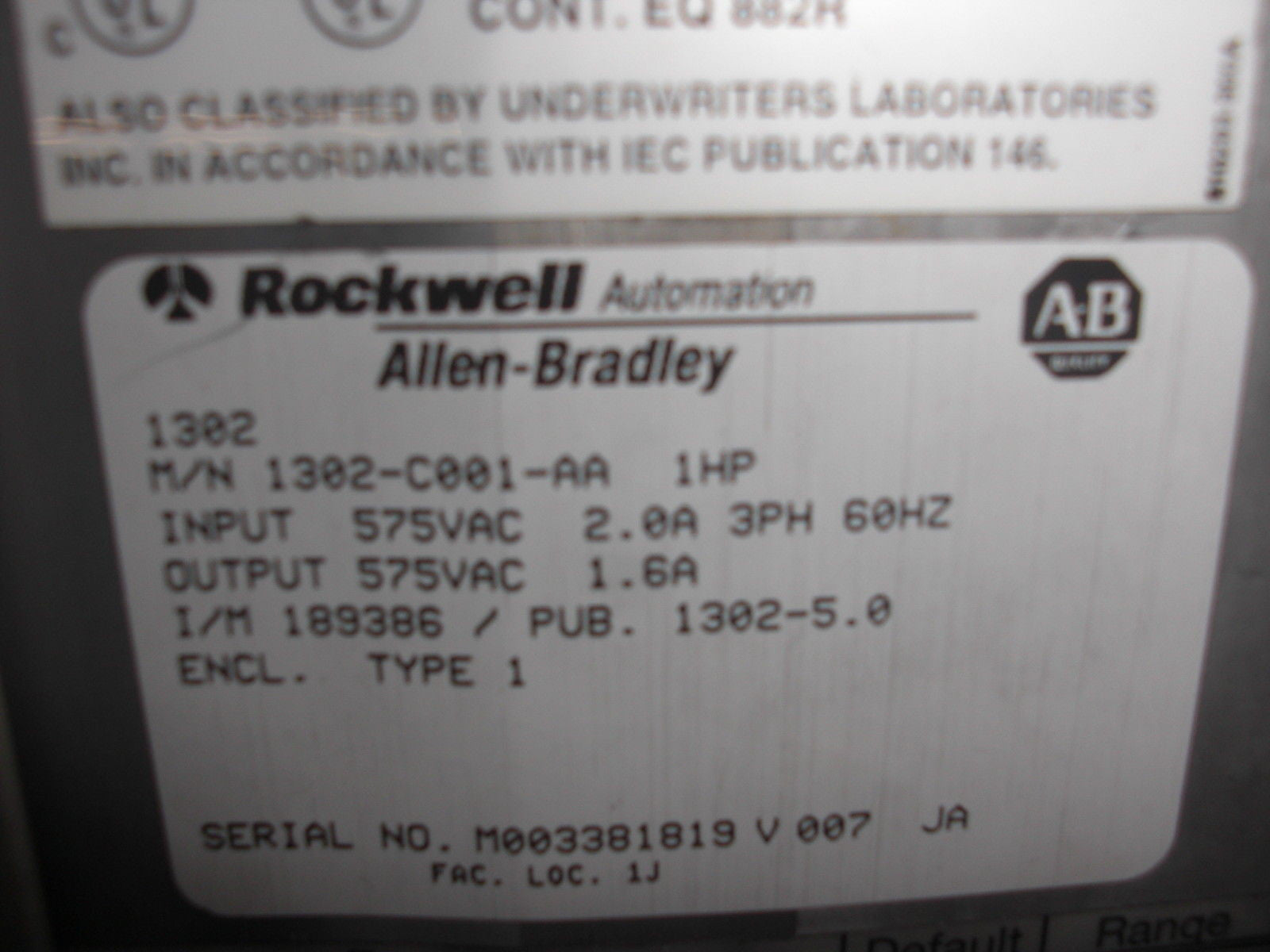 ALLEN BRADLEY 1302-C001-AA AC DRIVE *USED*
