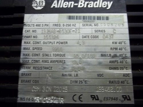 ALLEN BRADLEY 1326AB-B530E-21 SER. C AC SERVO MOTOR 4.3 KW 3000 RPM *USED*