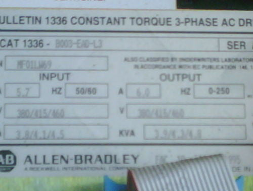 ALLEN BRADLEY 1336-B003-EAD-L3 SER. A AC DRIVE *USED*