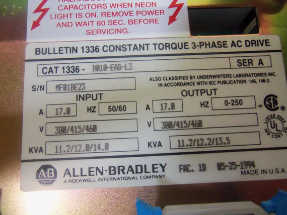 ALLEN BRADLEY 1336-B010-EAD-L3 SER. A AC DRIVE *NEW NO BOX*