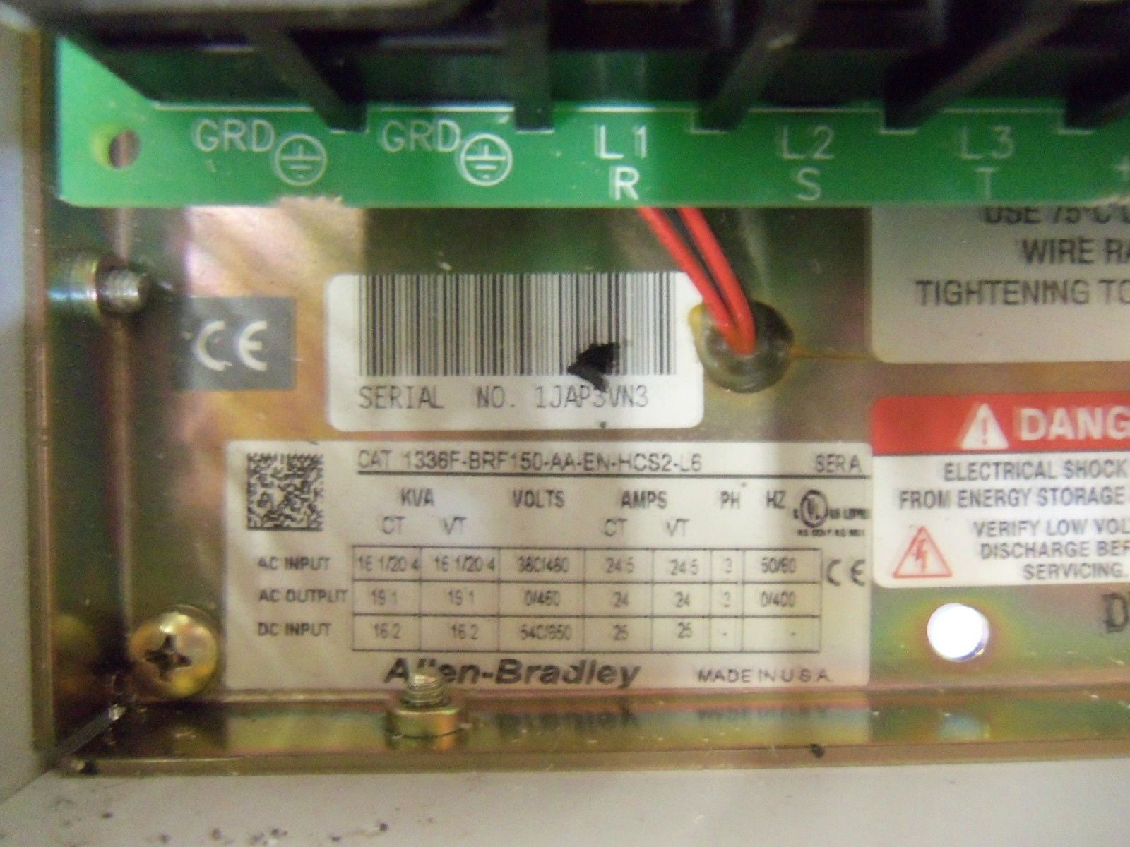 ALLEN BRADLEY 1336F-BRF150-AA-EN-HC52-L6 SER. A AC DRIVE *USED*