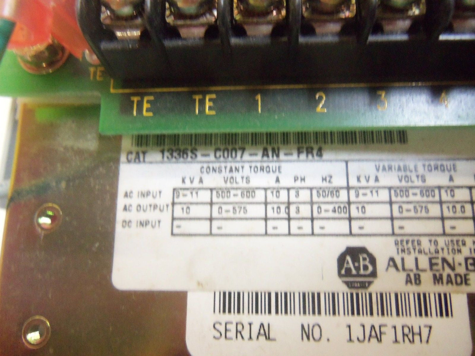 ALLEN BRADLEY 1336S-C007-AN-FR4 SER. C AC DRIVE *USED*