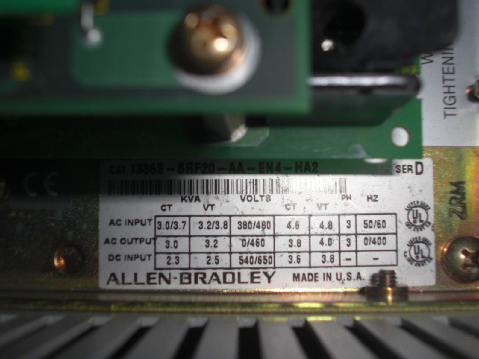 ALLEN BRADLEY 1336S-BRF20-AA-EN4-HA2 SER. D AC DRIVE *USED*