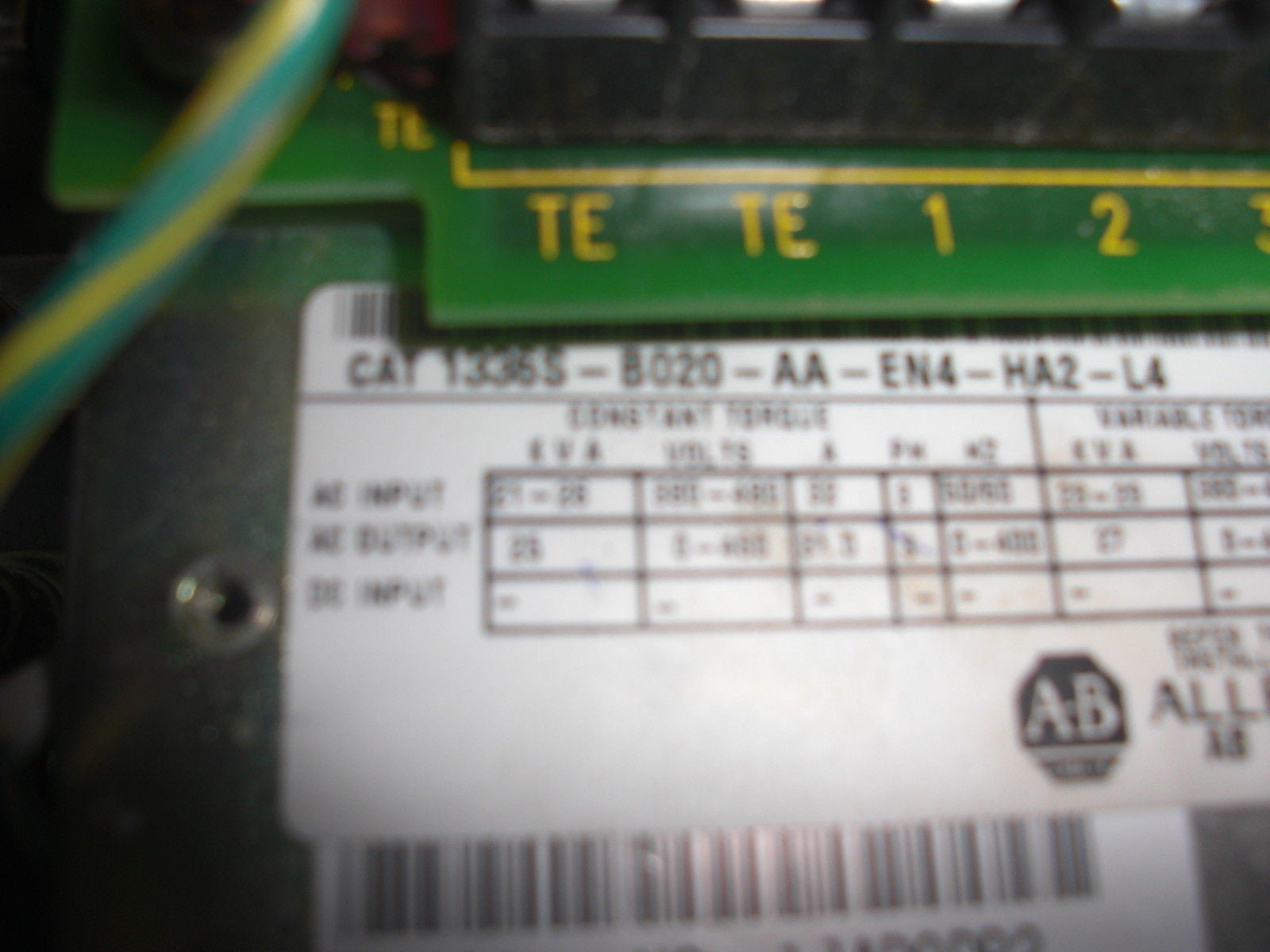 ALLEN BRADLEY 1336S-B020-AA-EN4-HA2-L4 SER. D AC DRIVE *USED*