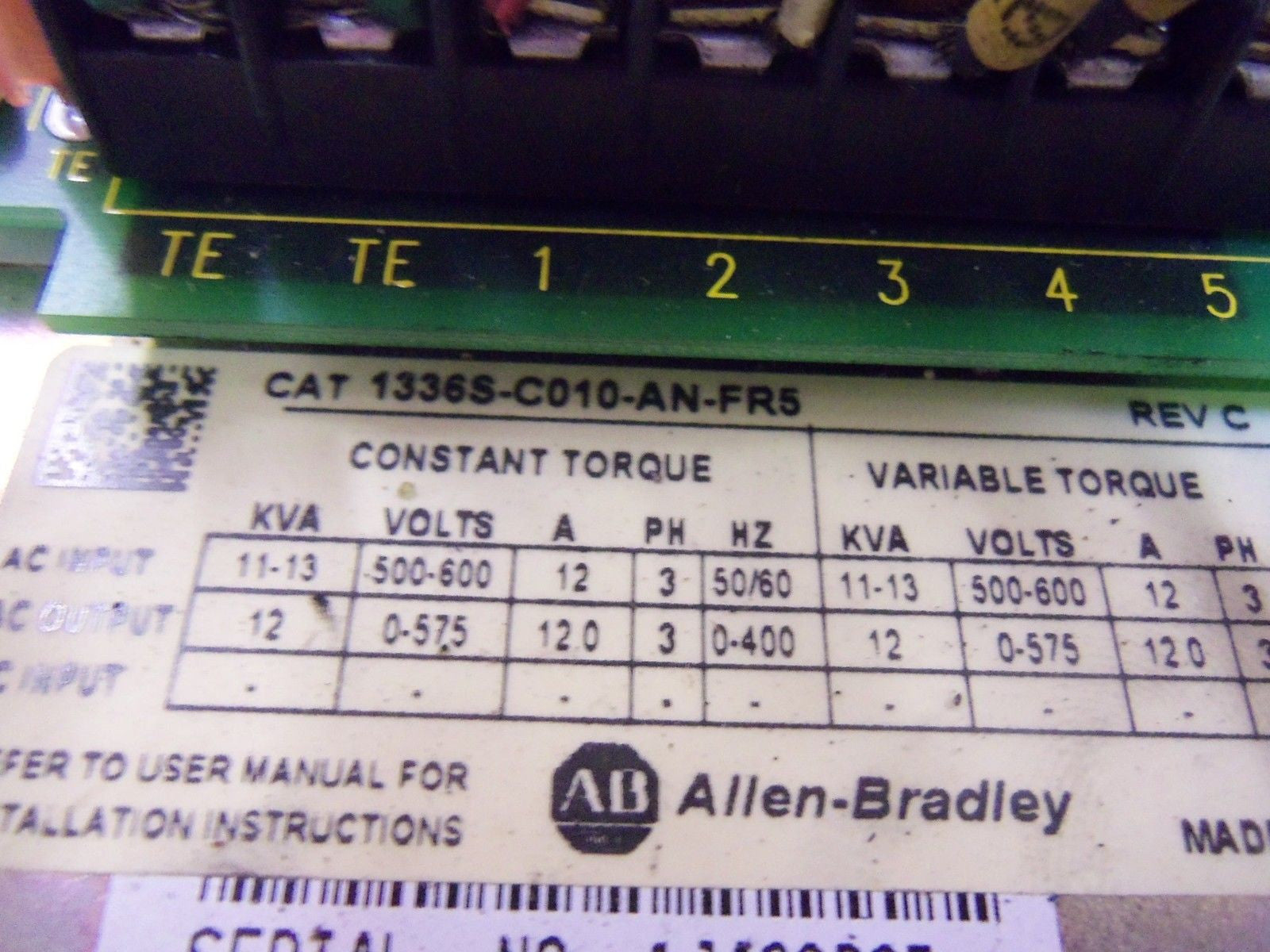 ALLEN BRADLEY 1336S-C010-AN-FR5 AC DRIVE *USED*