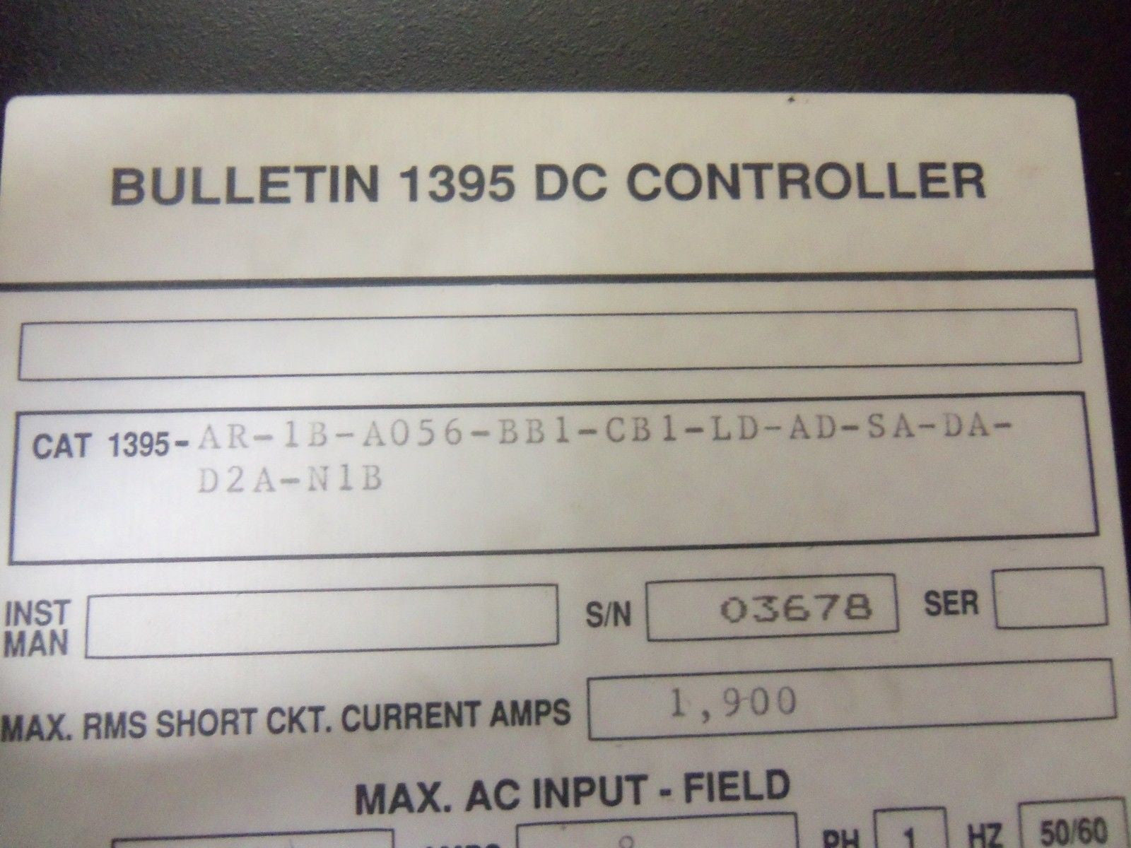 ALLEN BRADLEY 1395-1B-A056-BB1-CB1-LD-AD-SA-DA-D2A-N1B *USED*