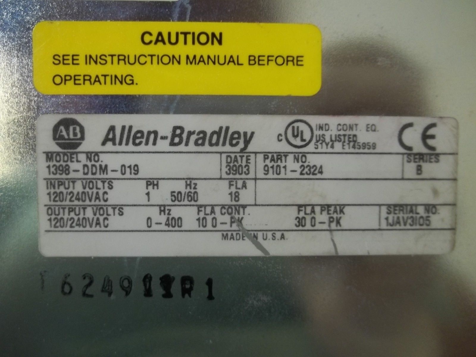 ALLEN BRADLEY 1398-DDM-019 SER.B SERVO DRIVE *USED*