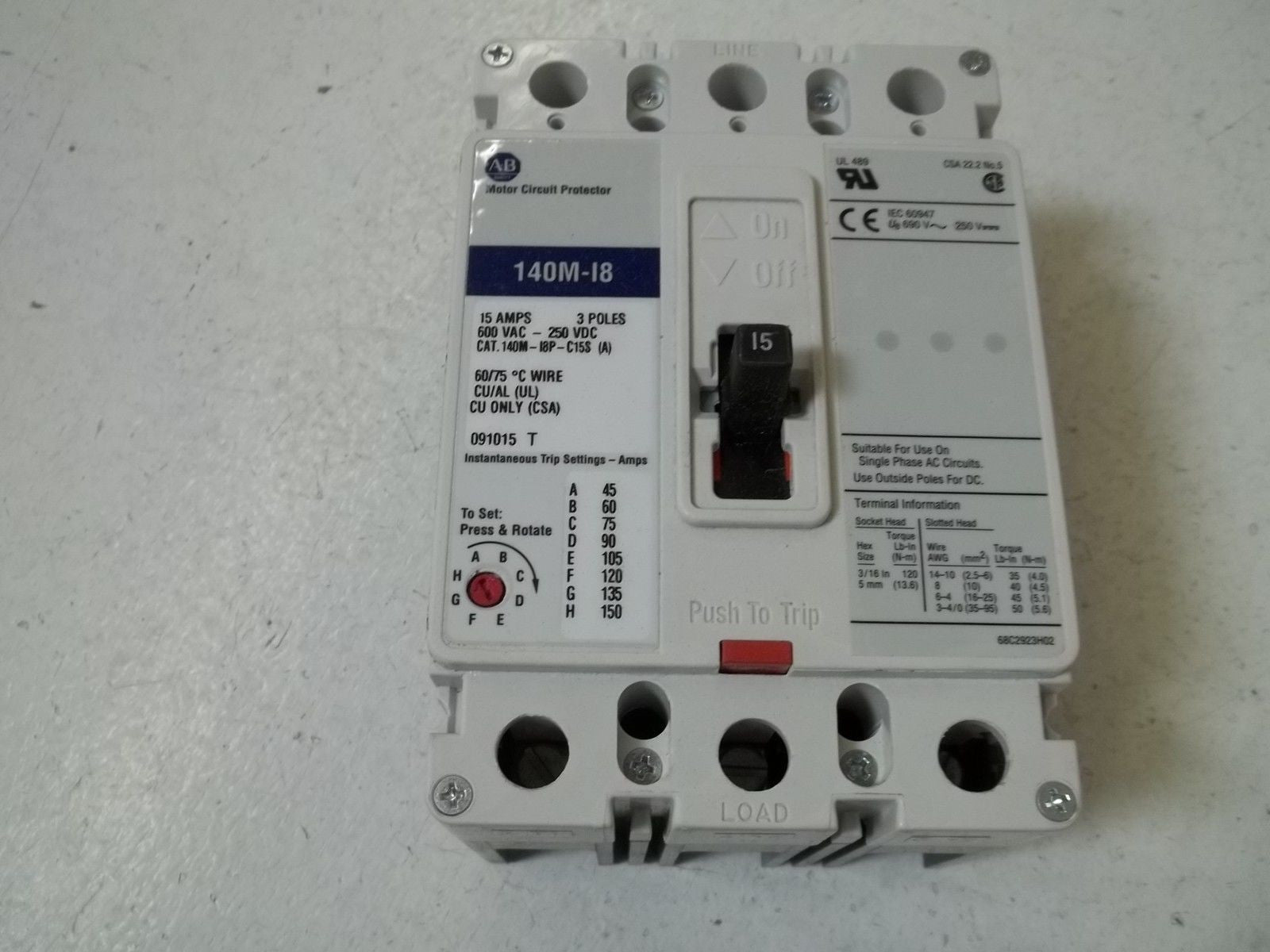 ALLEN BRADLEY 140M-I8P-C15S CIRCUIT BREAKER *NEW IN BOX*