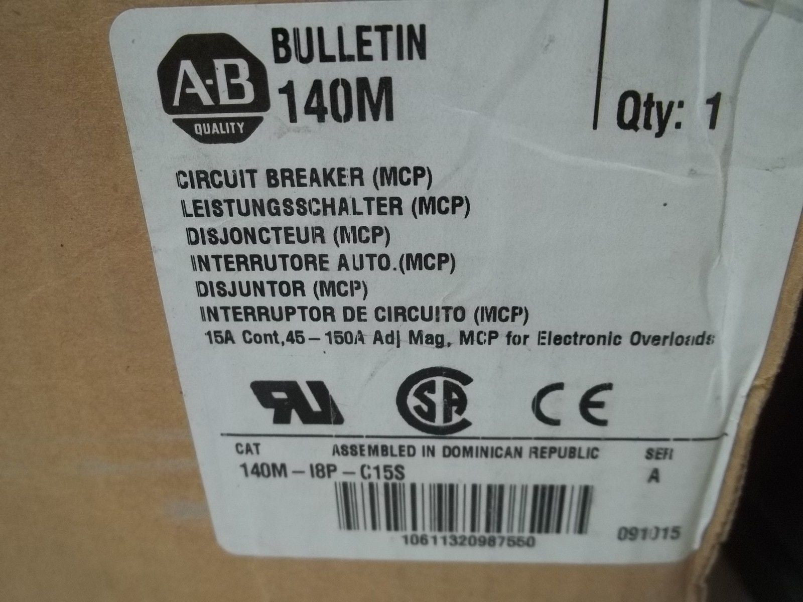 ALLEN BRADLEY 140M-I8P-C15S CIRCUIT BREAKER *NEW IN BOX*