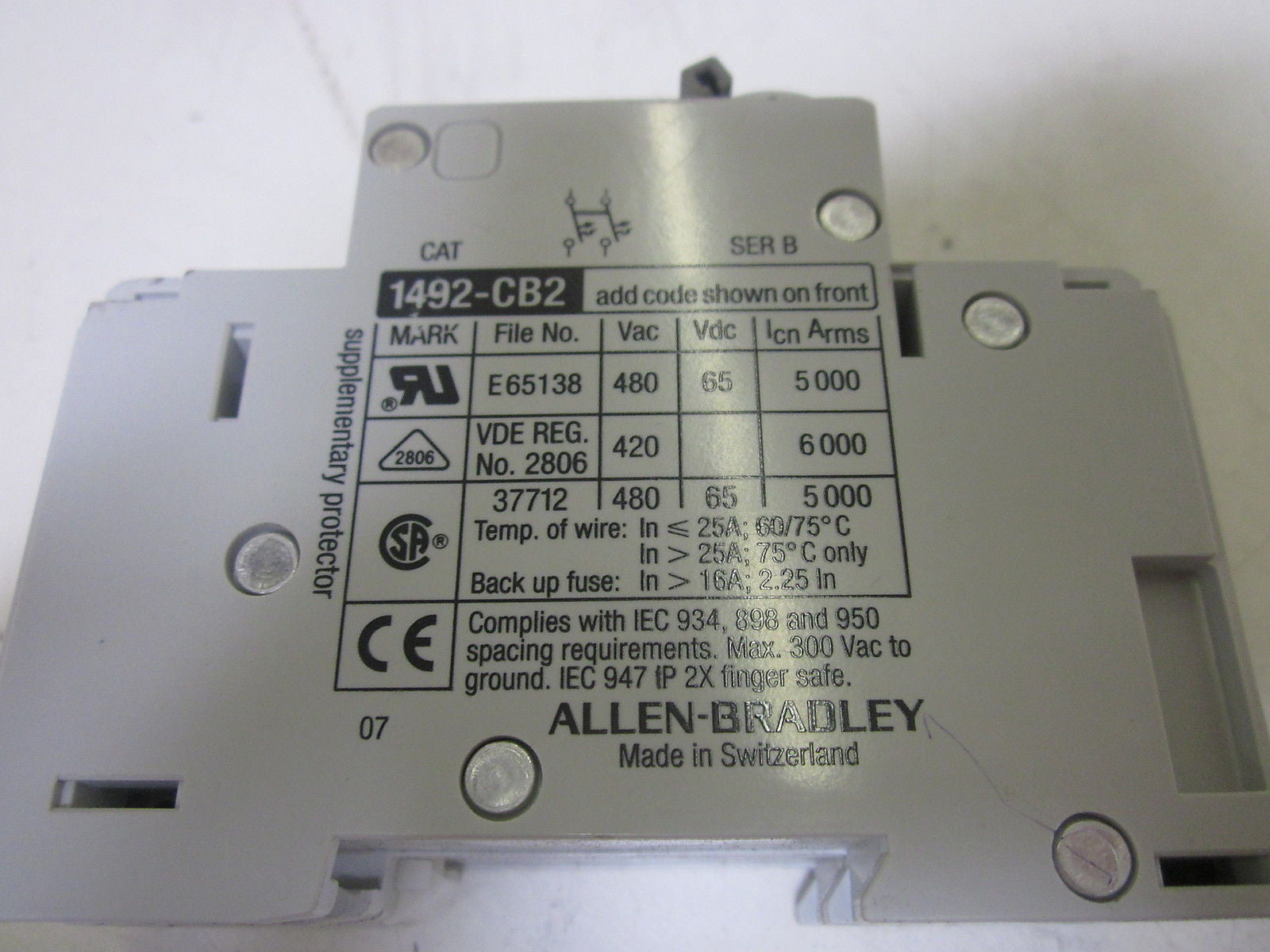 ALLEN BRADLEY 1492-CB2H250 SER. B CIRCUIT BREAKER 25A *NEW NO BOX*