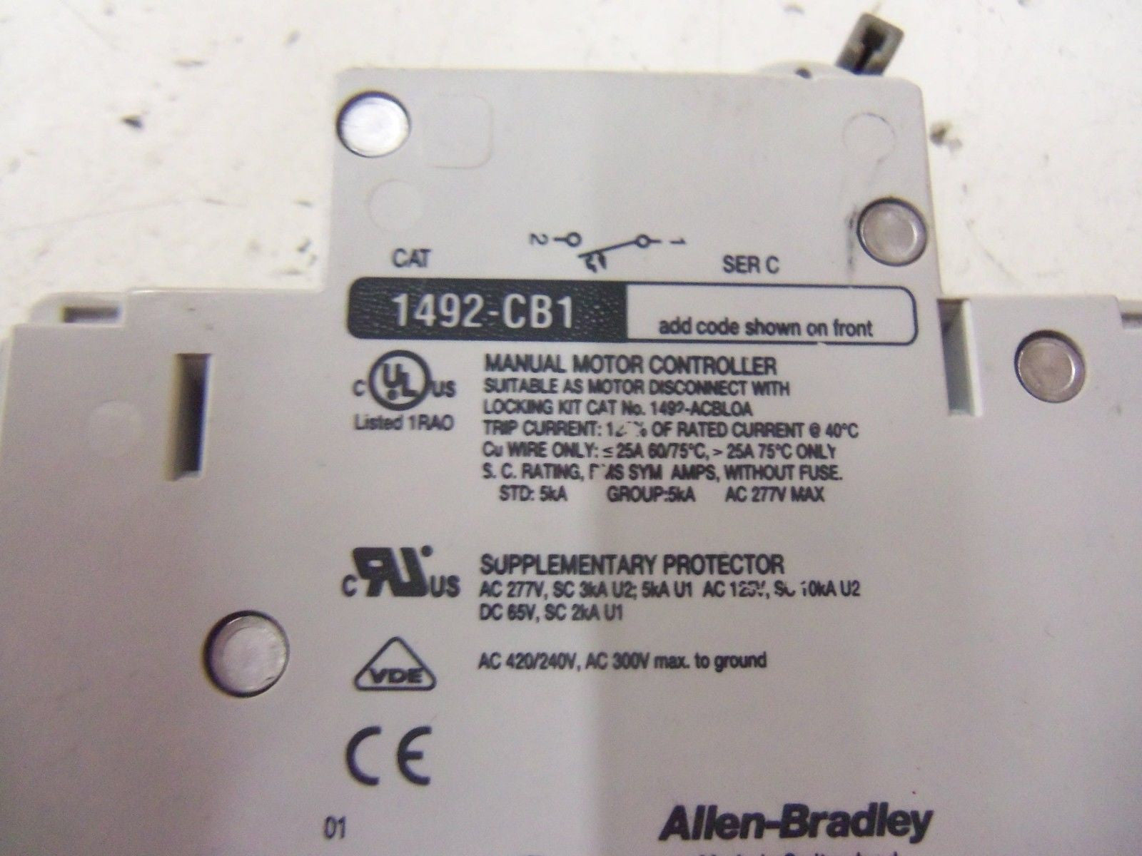 ALLEN BRADLEY 1492-CB1G150 SER. C CIRCUIT BREAKER 15A 3HP *USED*