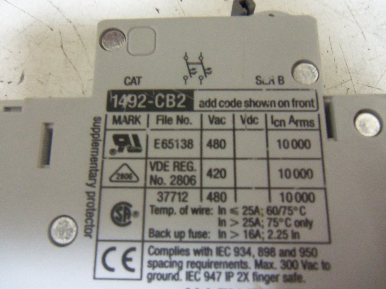 ALLEN BRADLEY 1492-CB2G005 SER. B CIRCUIT BREAKER 0.5A *NEW NO BOX*