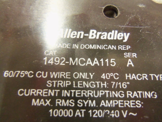 ALLEN BRADLEY 1492-MCAA115 SER. A CIRCUIT BREAKER 15A *USED*