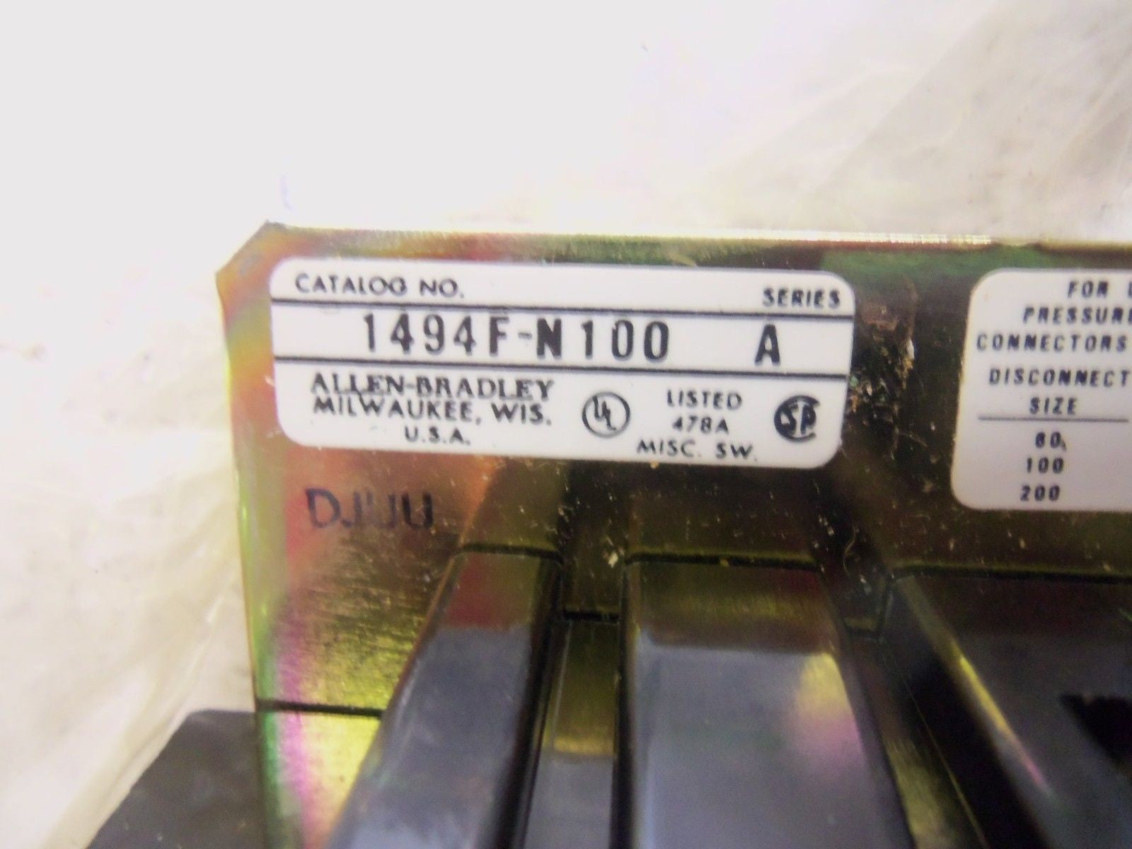 ALLEN BRADLEY 1494F-N100 SERIES A MOUNTED DISCONNECT SWITCH *NEW IN BOX*