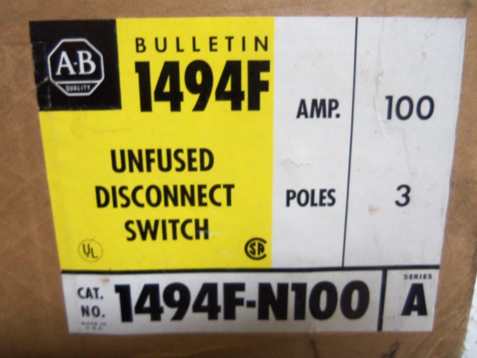 ALLEN BRADLEY 1494F-N100 SERIES A MOUNTED DISCONNECT SWITCH *NEW IN BOX*