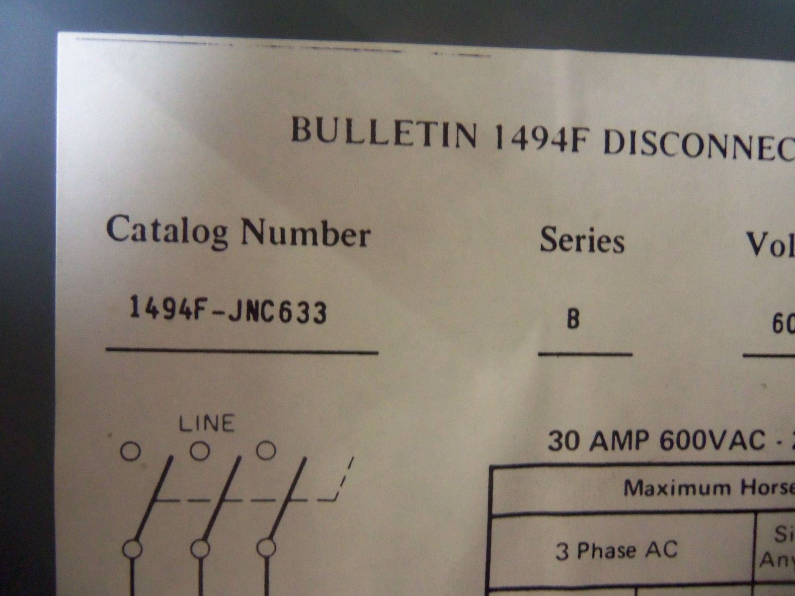 ALLEN BRADLEY 1494F-JNC633 SERIES B *USED*