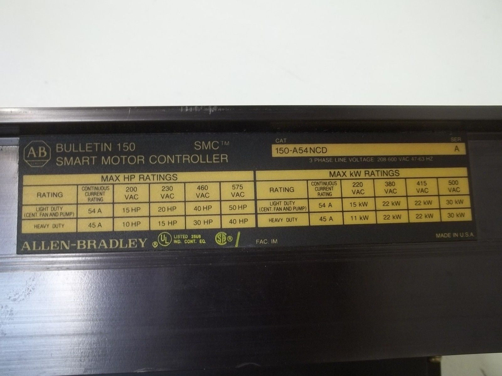 ALLEN BRADLEY 150-A54NCD SER.A SMART MOTOR CONTROLLER *USED*
