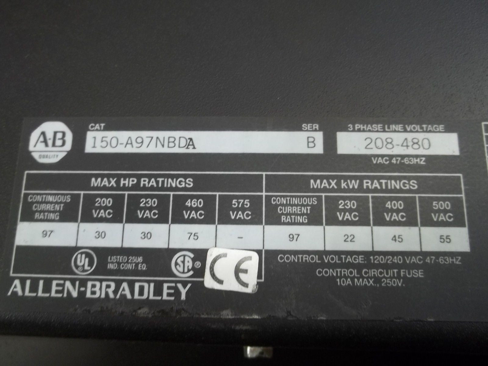 ALLEN BRADLEY 150-A97NBDA SER. B SMART MOTOR CONTROLLER *USED*