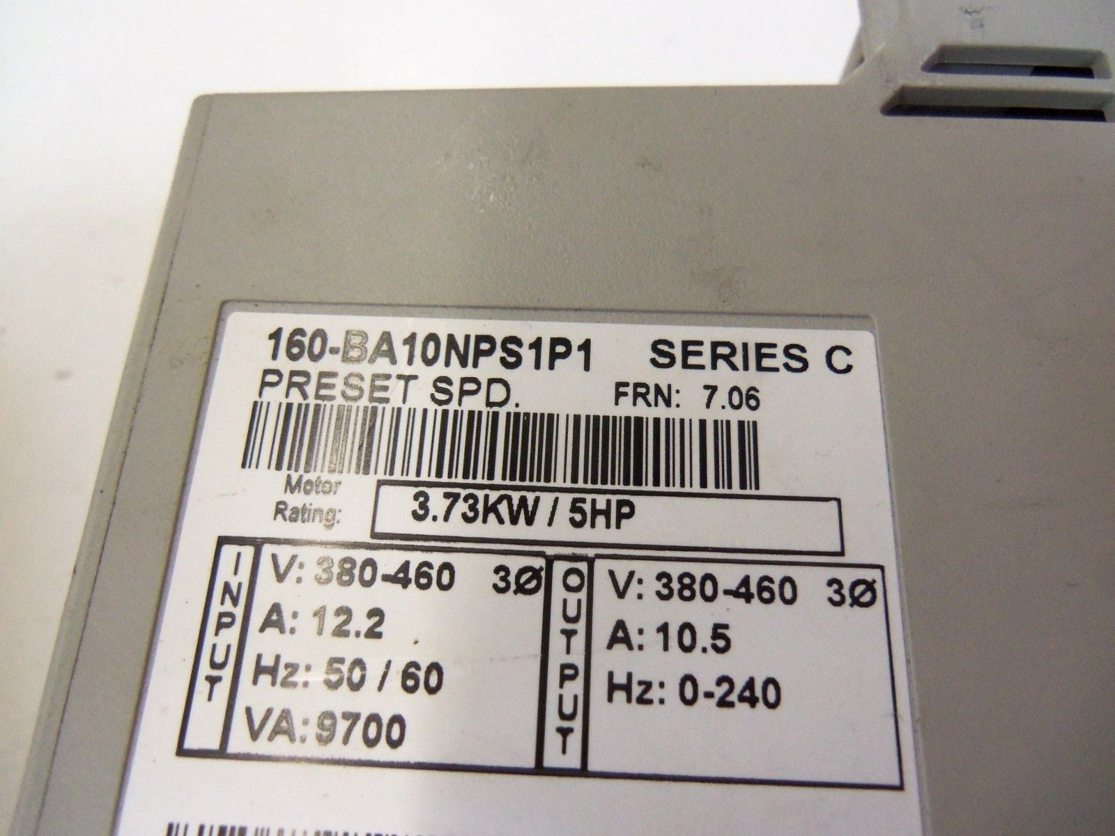 ALLEN BRADLEY 160-BA10NPS1P1 SER. C F/W 7.06 SPEED CONTROLLER *USED*