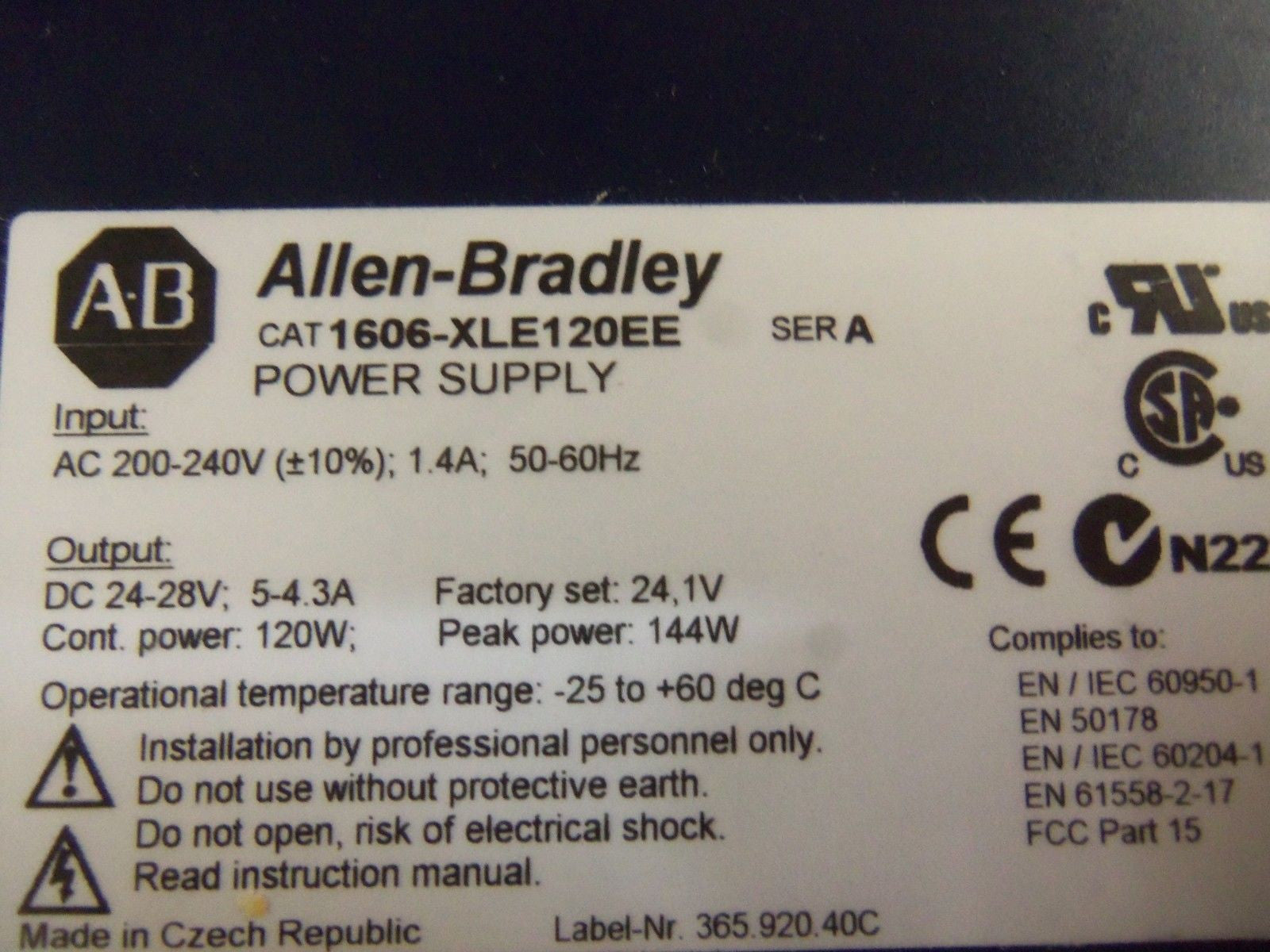 ALLEN BRADLEY 1606-XLE120EE SER. A POWER SUPPLY *NEW IN BOX*