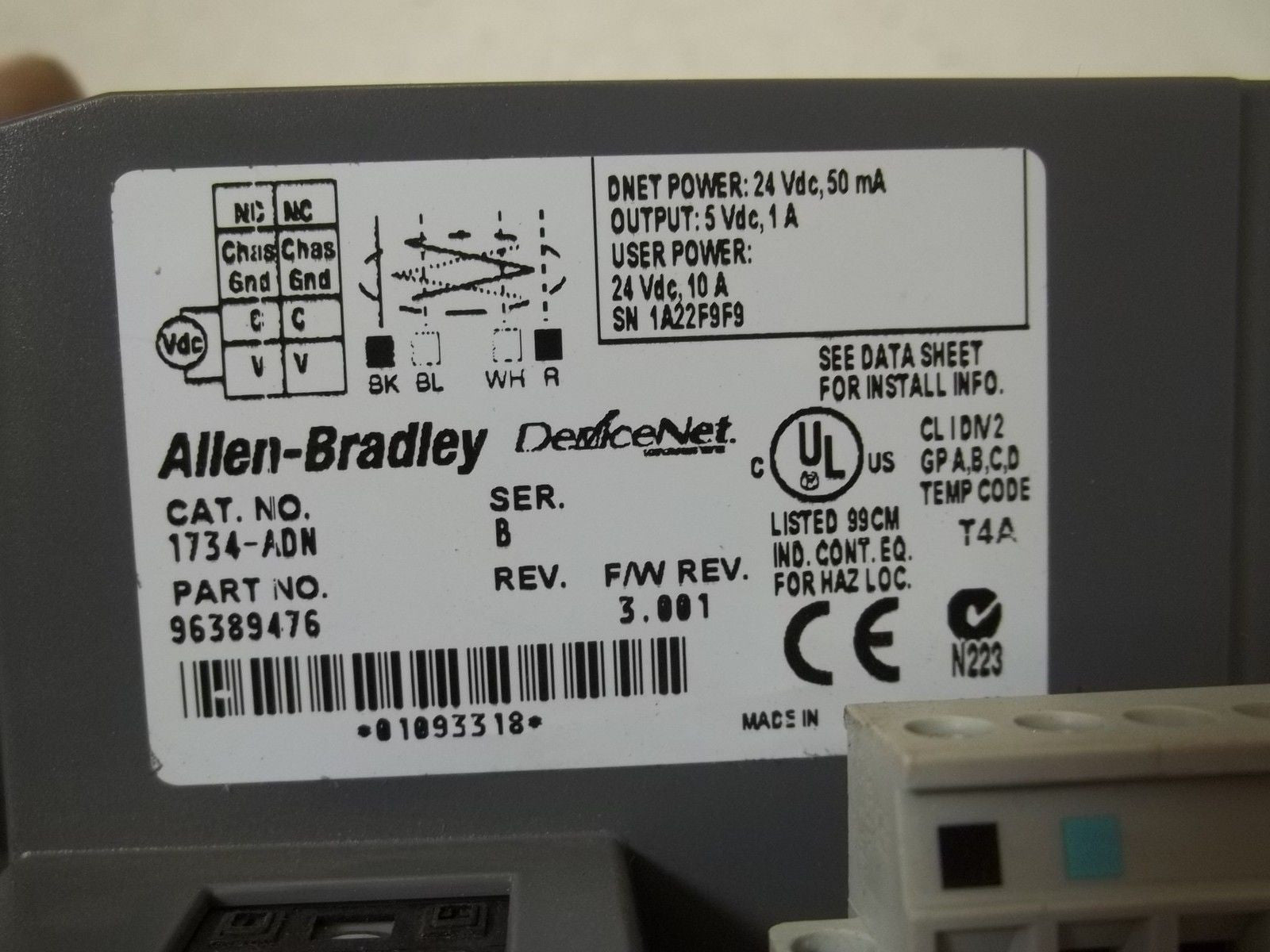ALLEN BRADLEY POINT I/O 1734-ADN SER. B F/W 3.001 ADAPTER MODULE *NEW IN BOX*