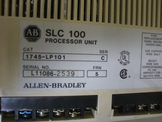 ALLEN BRADLEY SLC 100 1745-LP101 SER. C F/W 5 PROCESSOR UNIT *NEW NO BOX*