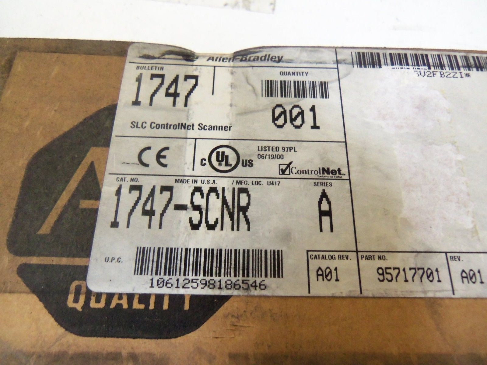 ALLEN BRADLEY CONTROLNET 1747-SCNR SER. A SCANNER DATE: 2000 *FACTORY SEALED*