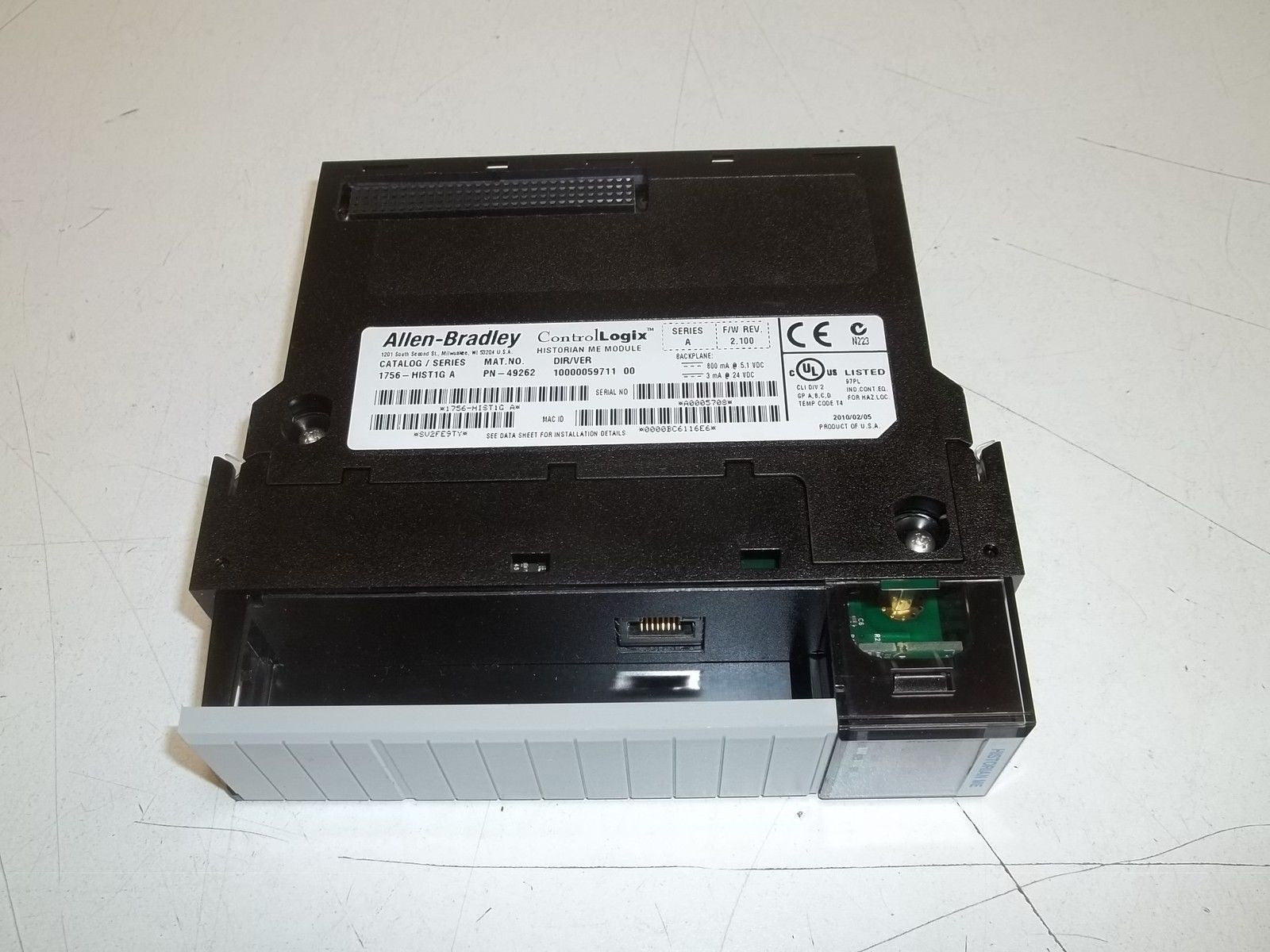 ALLEN BRADLEY CONTROLLOGIX 1756-HIST1G SER. A F/W 2.100 HISTORIAN MODULE *USED*