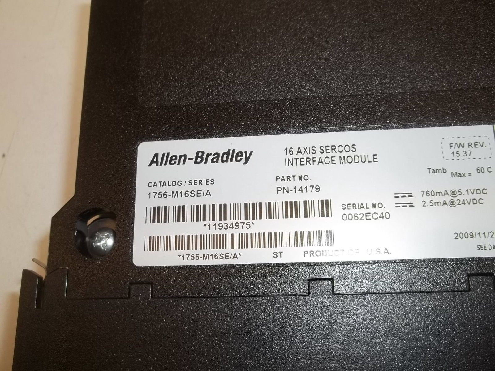 ALLEN BRADLEY CONTROLLOGIX 1756-M16SE SER. A F/W 15.37 INTERFACE *NEW NO BOX*