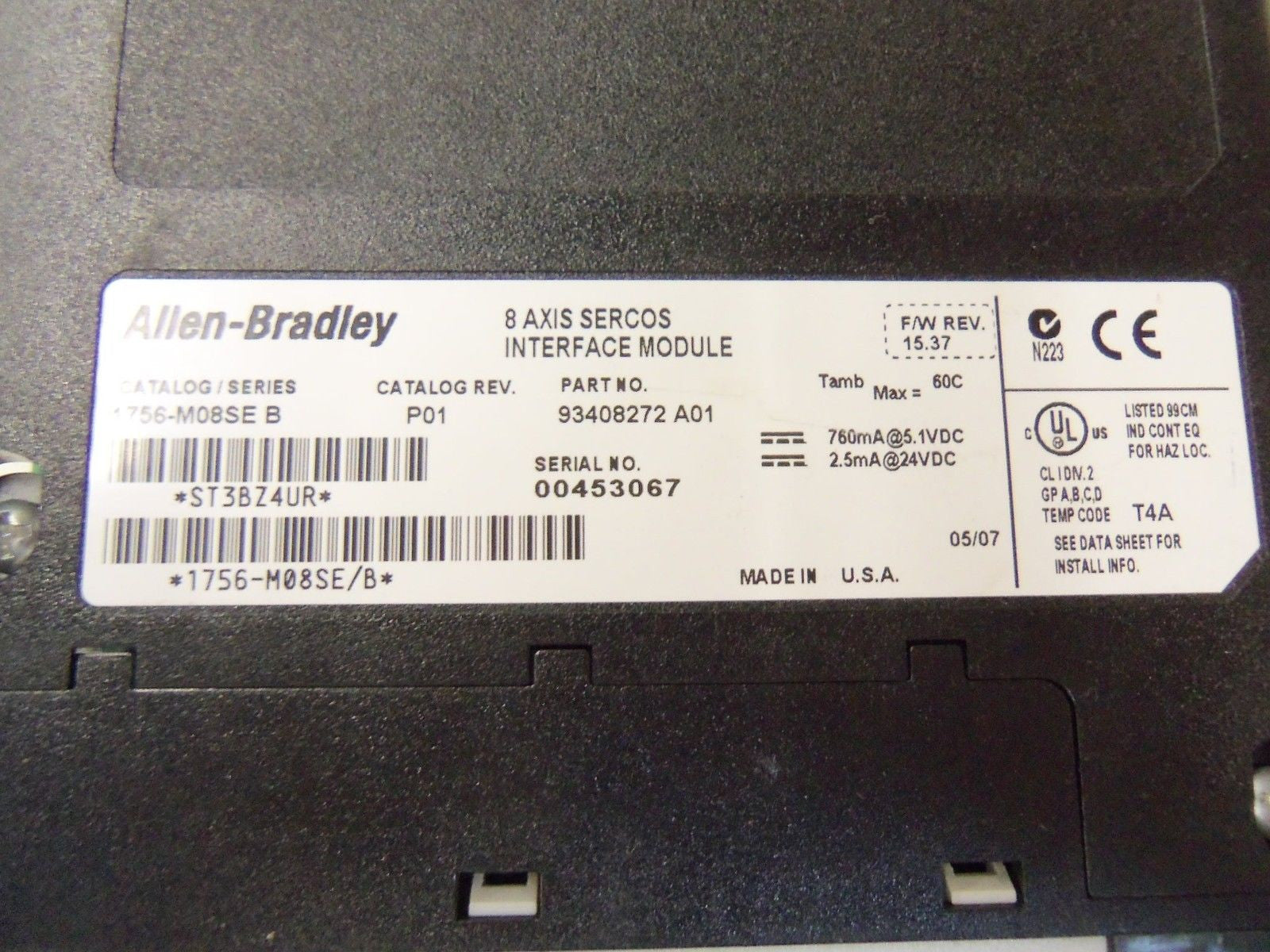 ALLEN BRADLEY CONTROLLOGIX 1756-M08SE SER. B F/W 15.37 INTERFACE *NEW NO BOX*
