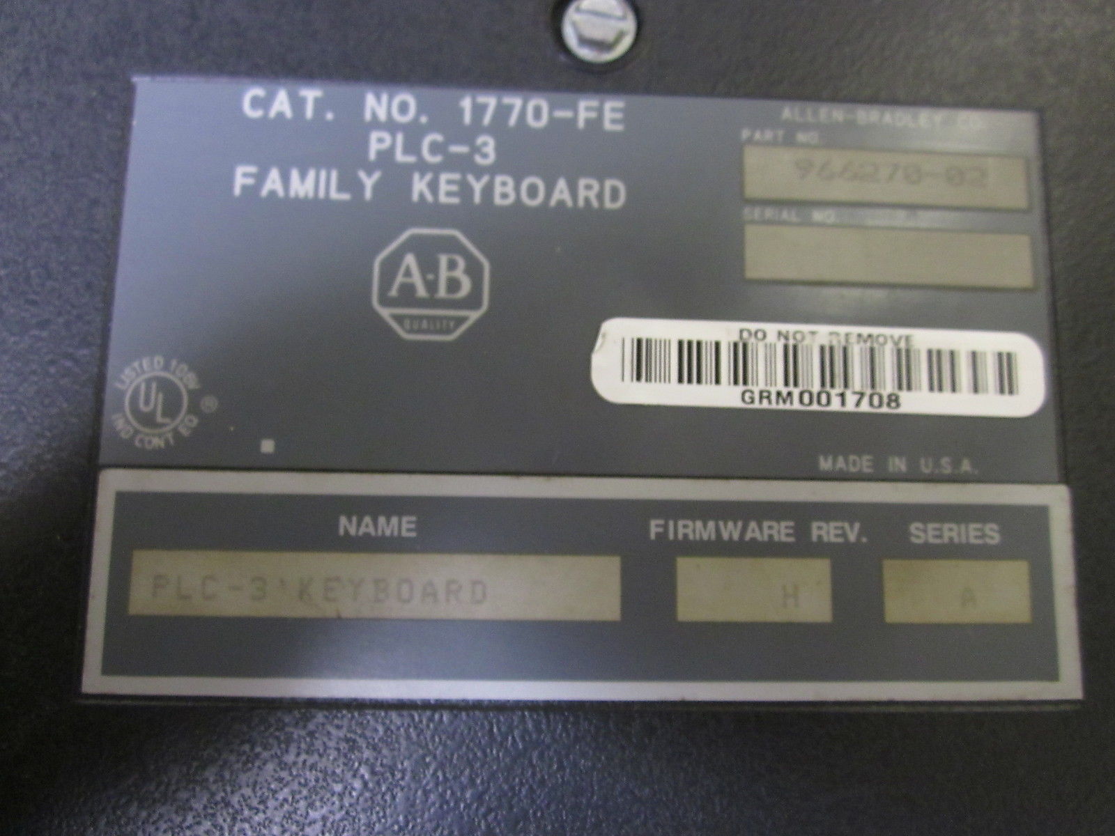 ALLEN BRADLEY 1770-FE PLC-3 FAMILY KEY BOARD 966270-02 *USED*