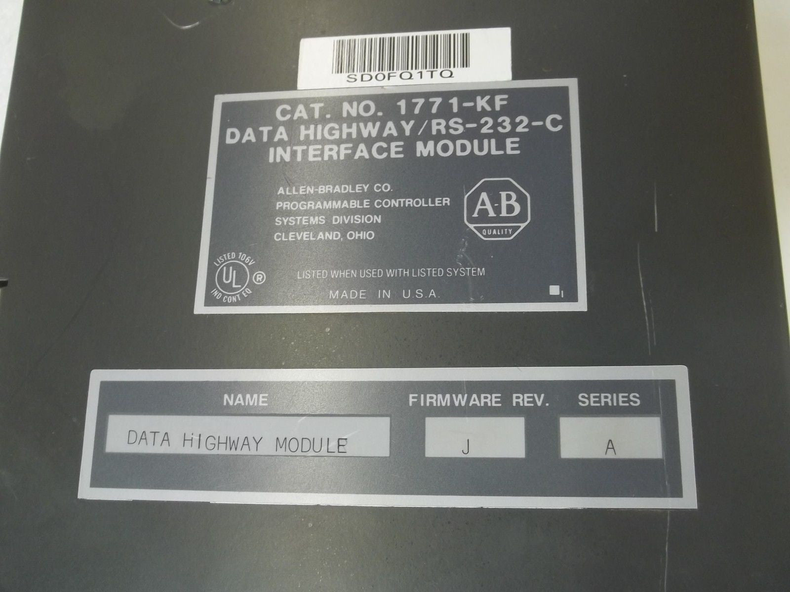 ALLEN BRADLEY 1771-KF SER.A DATA HIGHWAY/ RS-232-C INTERFACE MODULE *USED*