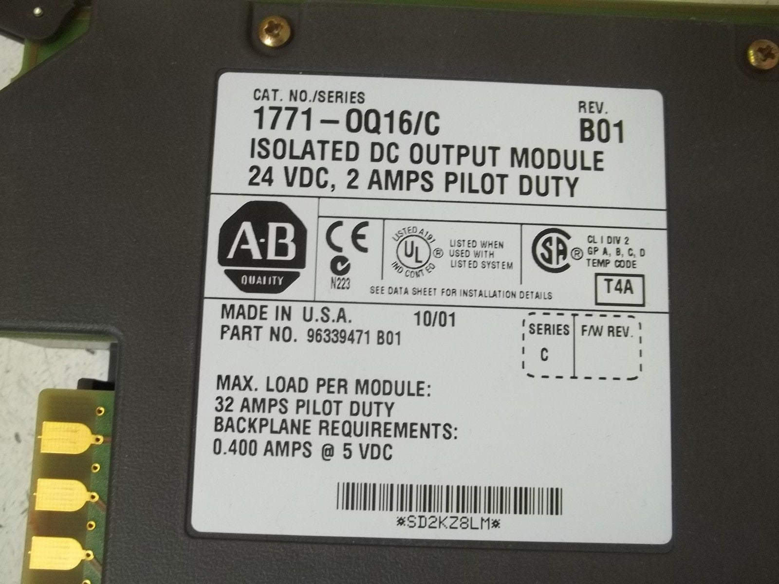 ALLEN BRADLEY 1771-OQ16 SER. C OUTPUT MODULE *USED*
