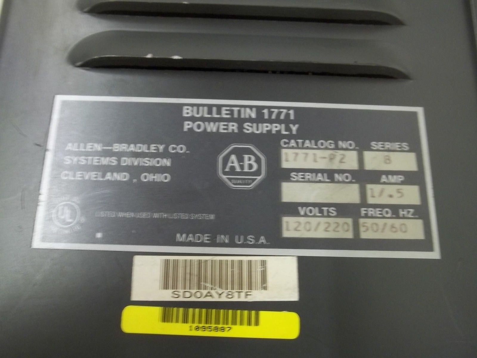 ALLEN BRADLEY 1771-P2 SER. B POWER SUPPLY MODULE *USED*