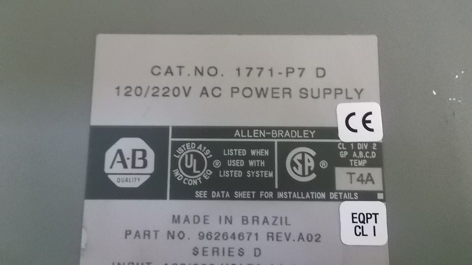 ALLEN BRADLEY 1771-P7 SER. D 120/220V AC POWER SUPPLY *USED*