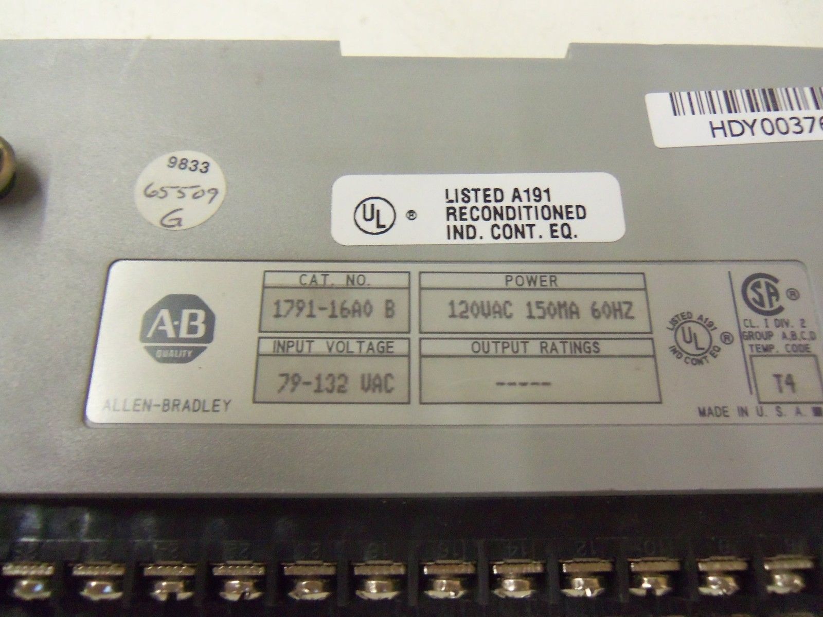 ALLEN BRADLEY 1791-16A0 SER. B I/O BLOCK MODULE *USED*