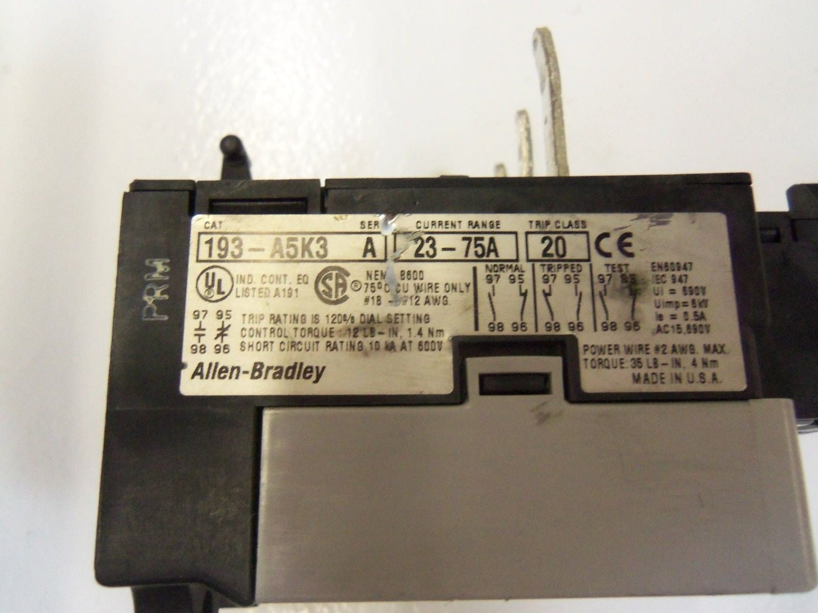 ALLEN BRADLEY 193-A5K3 SERIES A *USED*