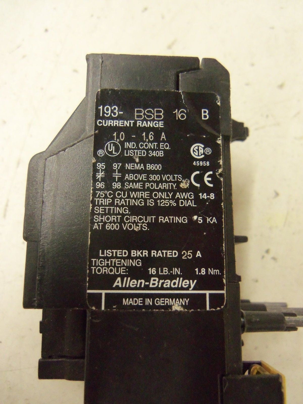 ALLEN BRADLEY 193-BSB 16  SERIES B *NEW NO BOX*