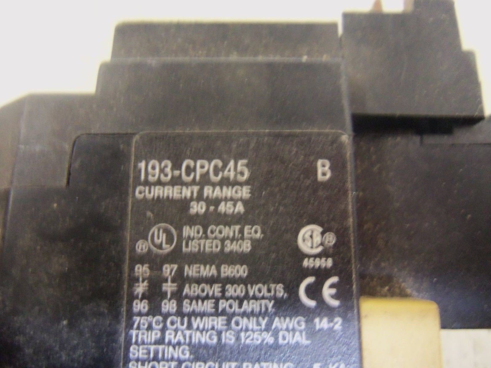 ALLEN BRADLEY 193-CPC45 SER. B OVERLOAD RELAY *USED*
