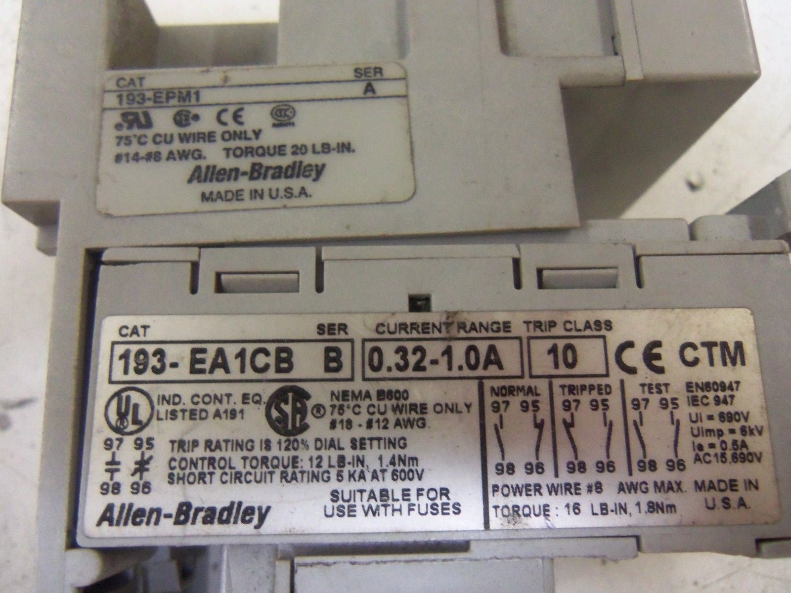 ALLEN BRADLEY 193-EA1CB SER. B w/ 193-EPM1 SER. A *USED*