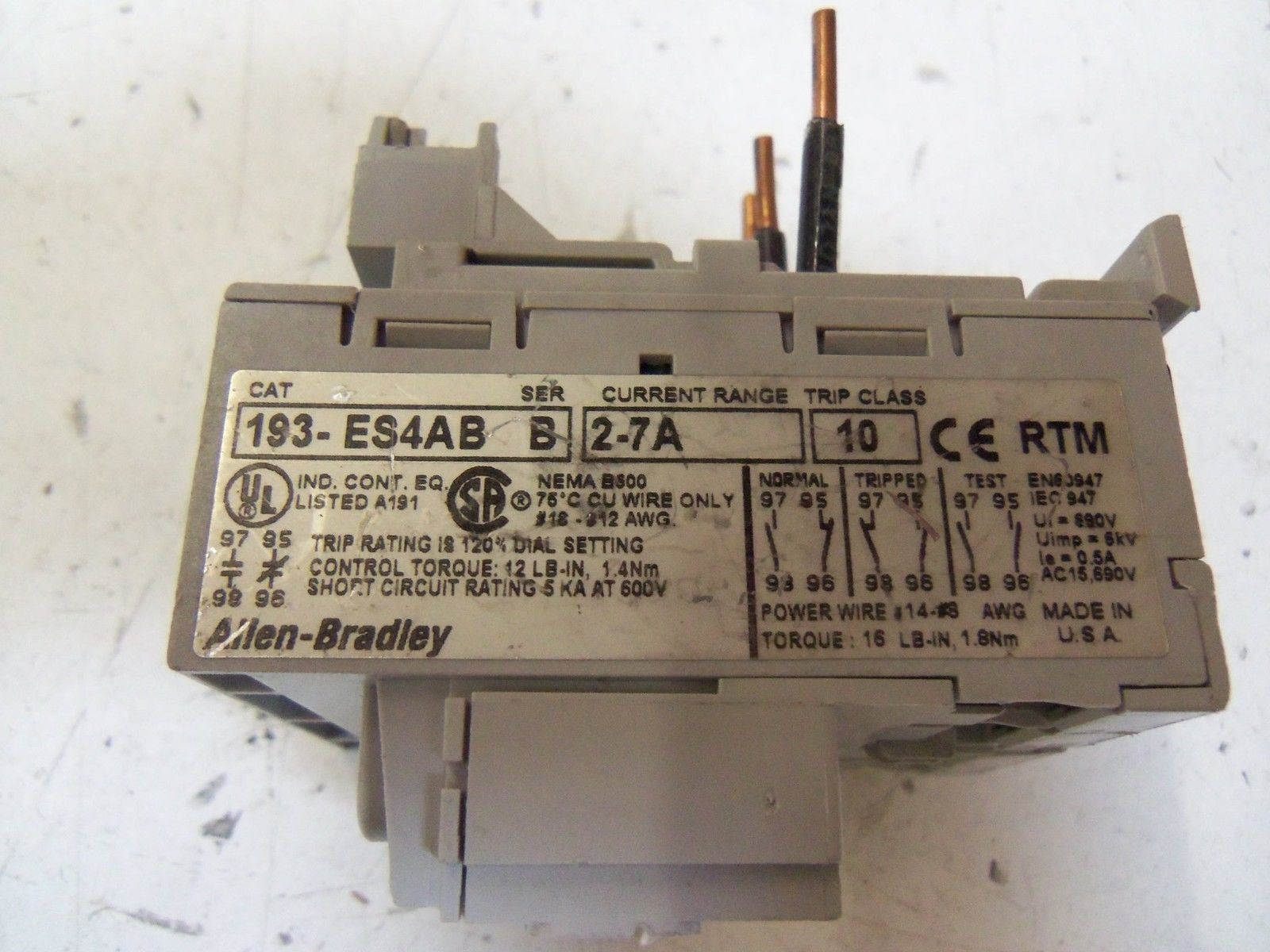 ALLEN BRADLEY 193-ES4AB SERIES B *USED*