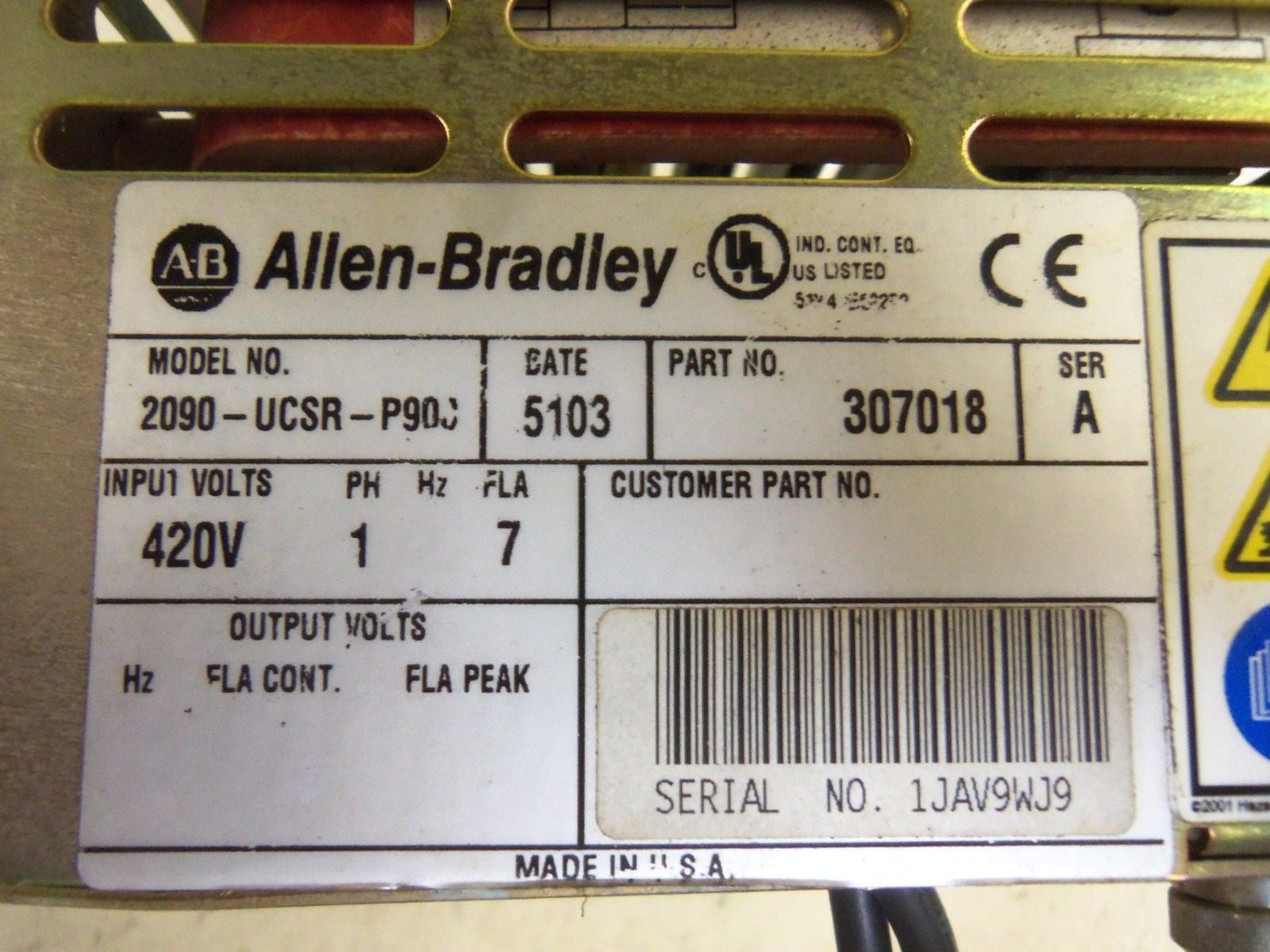 ALLEN BRADLEY 2090-UCSR-P900 SERIES A PASSIVE SHUNT REGULATOR *USED*