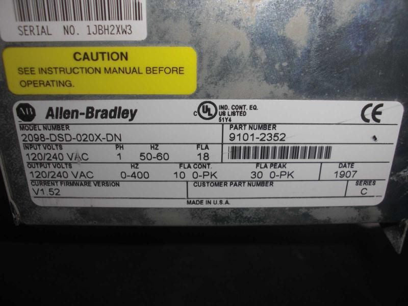 ALLEN BRADLEY ULTRA 3000i 2098-DSD-020X-DN SER. C F/W 1.52 SERVO DRIVE *USED*